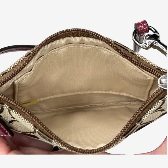 Coach Signature Canvas Wristlet Burgundy Patent Trim Small Pouch Bag - Picture 7 of 14